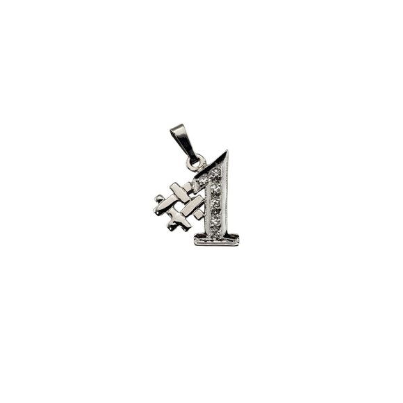 Vintage 14 Karat White Gold and Diamond #1 Charm #11994 - Picture 1 of 8